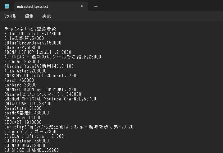 YouTubeの登録チャンネルとそのチャンネルの登録者数を一覧で出力する方法
